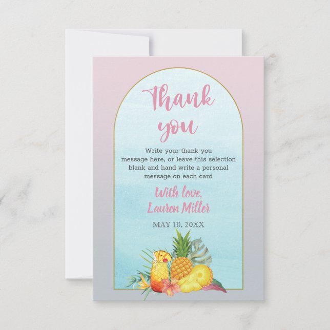 Cocktail Tropical Drinks Poolside Bridal Shower Thank You Card (Front)