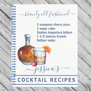 Cocktail Watercolor Recipe Mixed Drinks Brandy Notebook
