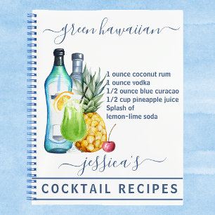 Cocktail Watercolor Recipe Mixed Drinks Custom Notebook