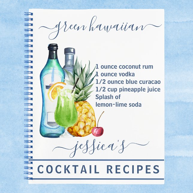 Cocktail Watercolor Recipe Mixed Drinks Custom Notebook (Creator Uploaded)