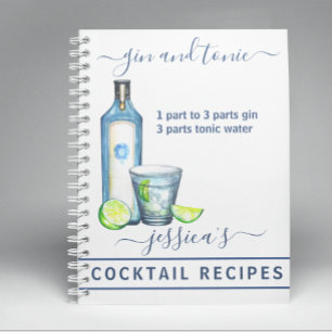Cocktail Watercolor Recipe Mixed Drinks Gin Notebook