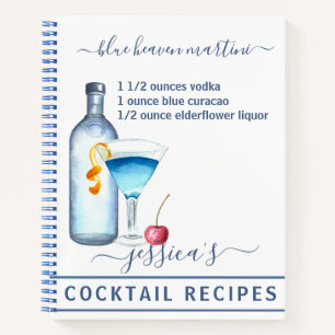 Cocktail Watercolor Recipe Mixed Drinks Martini Notebook
