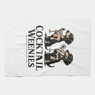 Cocktail Weenies Funny Dachshund Wiener Dog Tea Towel