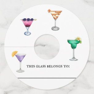 Cocktail Wine Glass marker Identifier Watercolor Tag