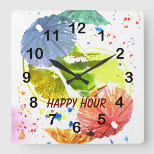 cocktail with colourful paper umbrellas clock