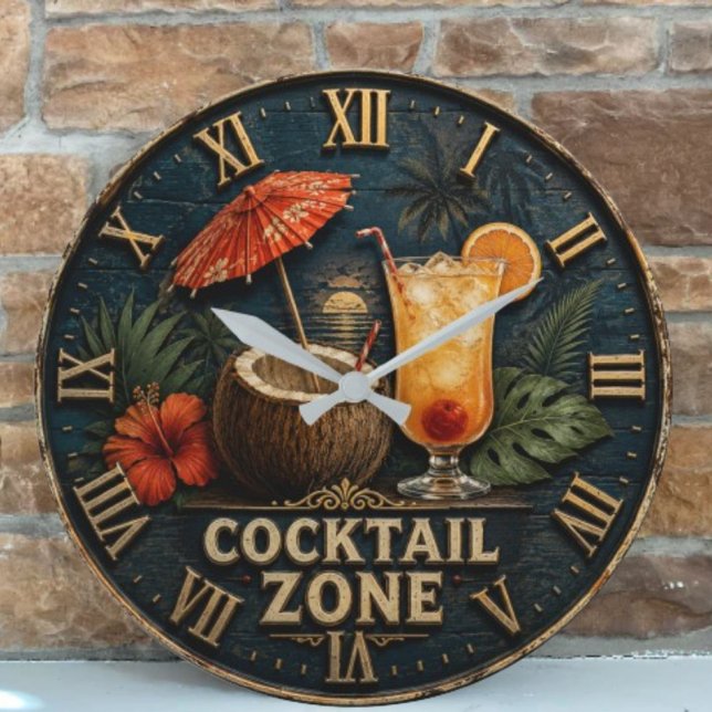 Cocktail Zone Tropical Tiki Bar  Large Clock (Creator Uploaded)