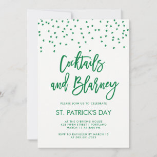 Cocktails and Blarney   Modern Green and White Invitation