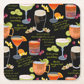 Cocktails and contemplation square paper coaster