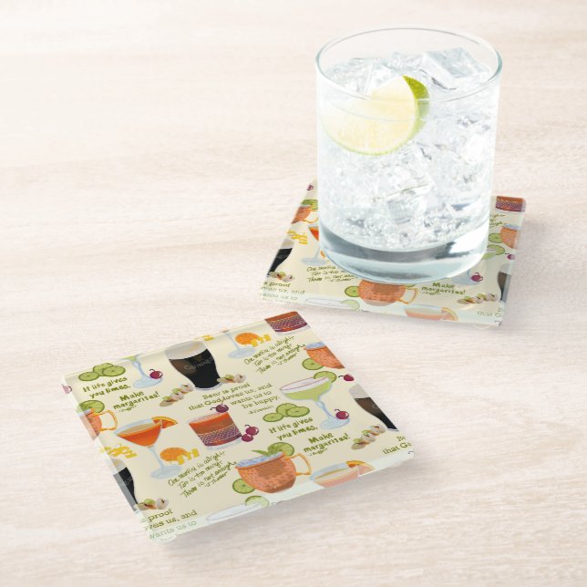 Cocktails and conversation glass coaster (Angled)