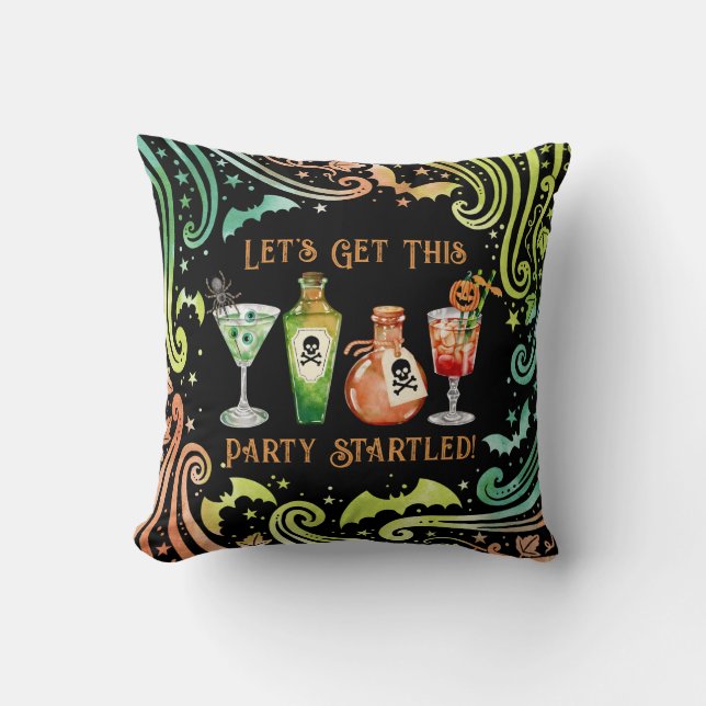 Cocktails and Costumes Halloween Party Cushion (Front)