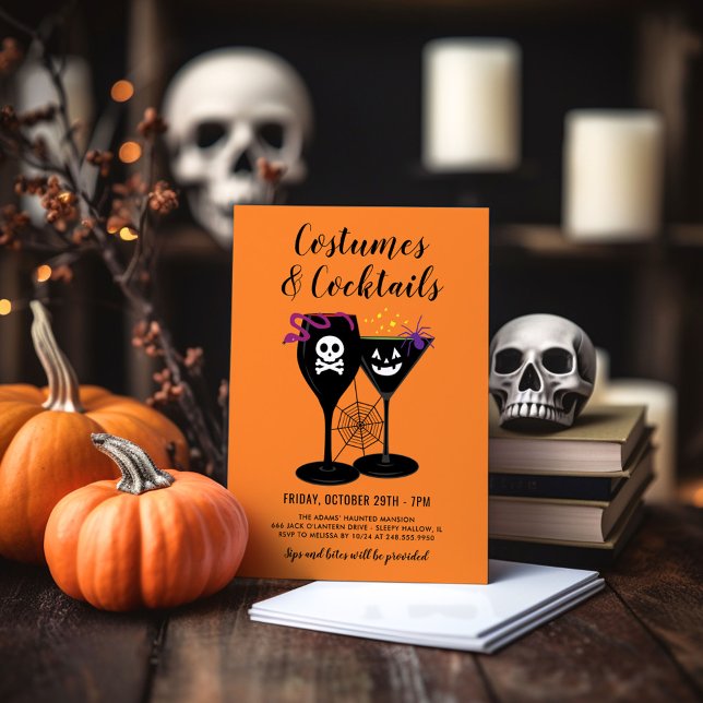 Cocktails and Costumes Orange Halloween Party Invitation (Creator Uploaded)