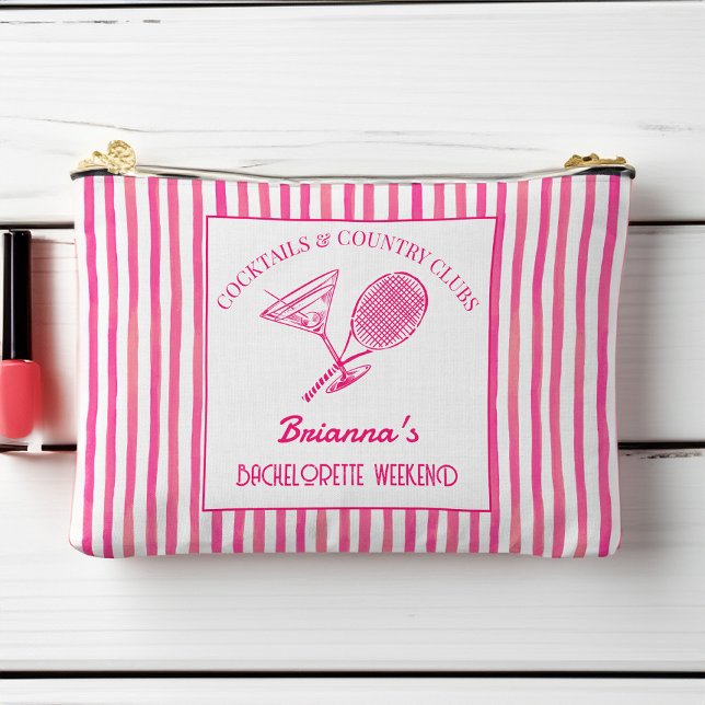 Cocktails and country clubs tennis favour gifts accessory pouch (Cocktails and country clubs tennis themed bachelorette party bridesmaid favor gifts printed pouch)