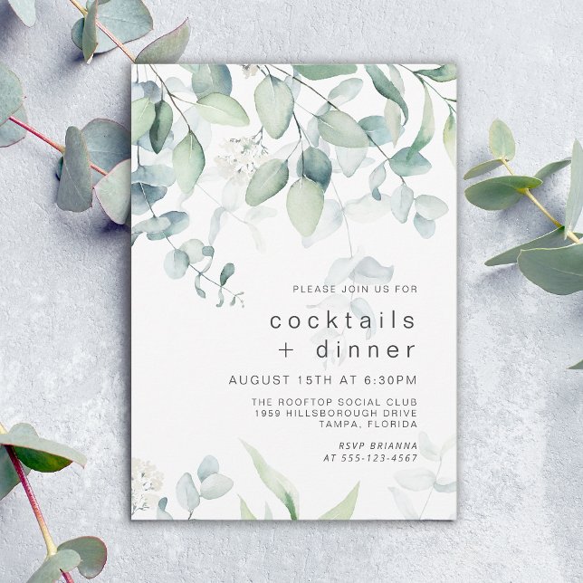 Cocktails and Dinner Party Eucalyptus Botanical Invitation (Available in both printed and instant download digital formats.)