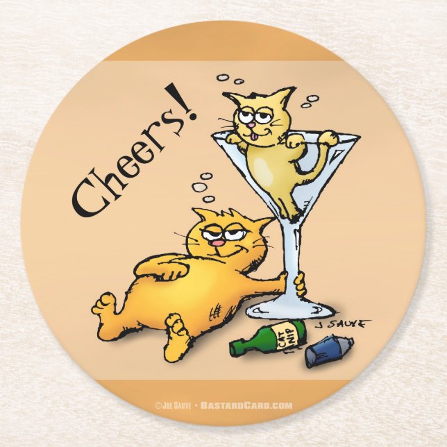Cocktails and Kittens Cheers Custom Coasters (Front)