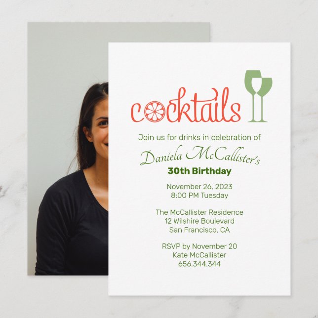 Cocktails Birthday Party Invitation (Front/Back)