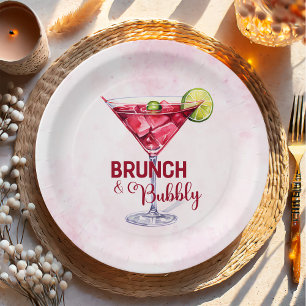 Cocktails Brunch & Bubbly Bridal Shower  Paper Plate