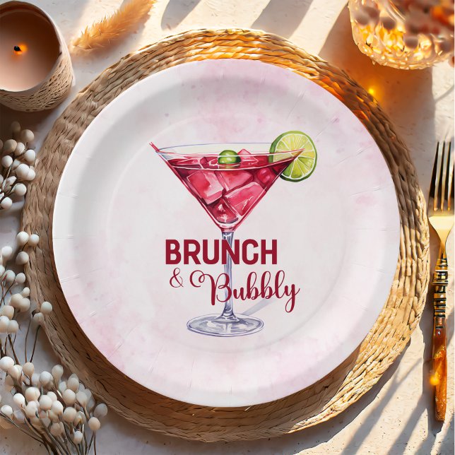 Cocktails Brunch & Bubbly Bridal Shower  Paper Plate (Creator Uploaded)