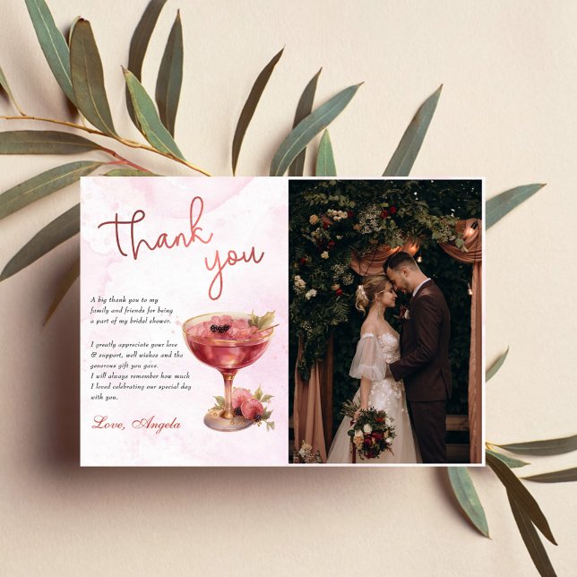 Cocktails Brunch & Bubbly Bridal Shower Photo Thank You Card (Creator Uploaded)