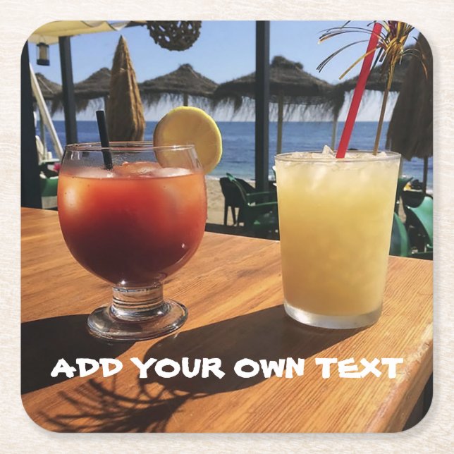 Cocktails by the Sea Custom Text Square Paper Coaster (Front)