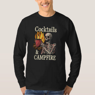 Cocktails & Campfire Vintage Camping Skull Summer T-Shirt