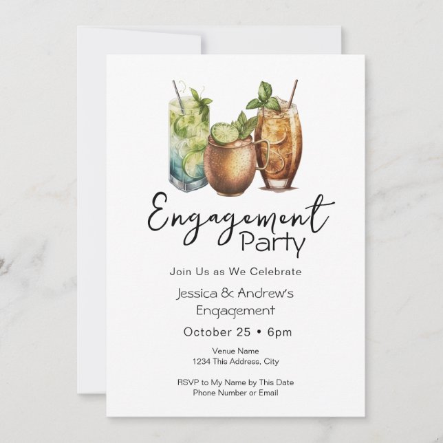 Cocktails Casual Engagement Party Invitation (Front)
