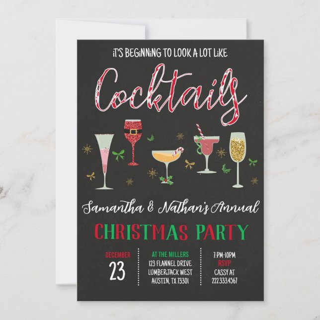 Cocktails Christmas Party Invitation (Front)
