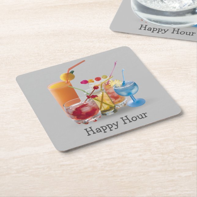 Cocktails Collection on Grey Square Paper Coaster (Angled)