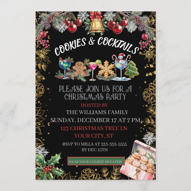Cocktails & Cookies Christmas Holiday party  Invitation (Front)