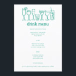 Cocktails Doodle Sketch Modern CUSTOM Drink Menu<br><div class="desc">Use these fun whimsical menu cards for your wedding, engagement party, bridal shower or other event. Hand drawn by me for you. Fully editable, add your own text or background colour. Click "personalise" to edit the text and "edit design" to change fonts, colours and add text. Change the paper type...</div>