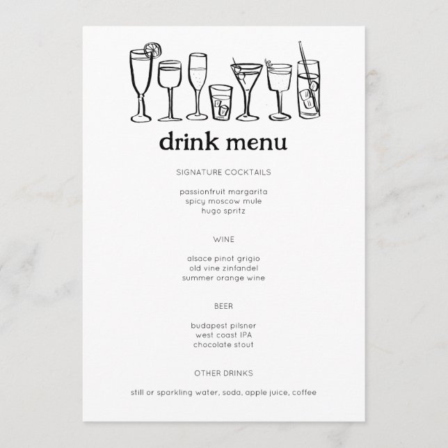 Cocktails Doodle Sketch Modern CUSTOM Drink Menu (Front)