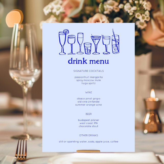 Cocktails Doodle Sketch Modern CUSTOM Drink Menu (Cocktails Doodle Sketch Modern CUSTOM Drink Menu
Blue Wedding Engagement Party)