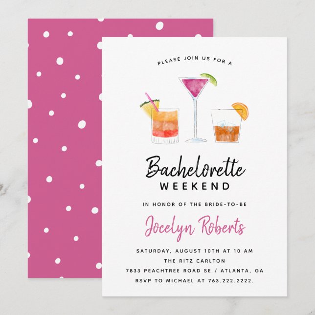 Cocktails Drinks Bachelorette Weekend Party Invitation (Front/Back)