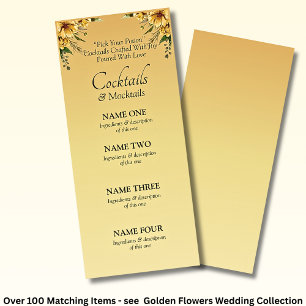 Cocktails Drinks Menu Card- Golden Flowers Set