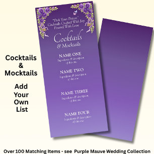 Cocktails Drinks Menu Card- Purple Mauve Flowers