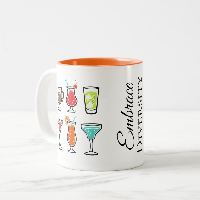 Cocktails Embrace Diversity Bachelorette Two-Tone Coffee Mug (Front Left)
