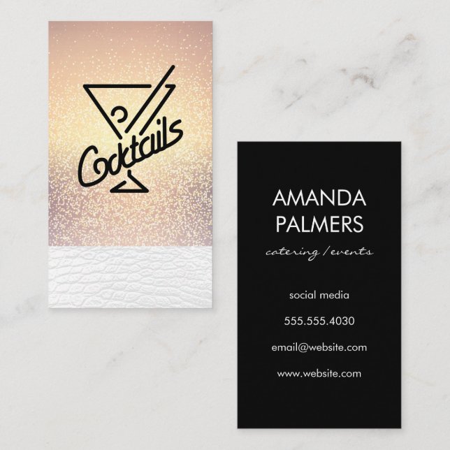 Cocktails / Glamour Gold Glitter Business Card (Front/Back)