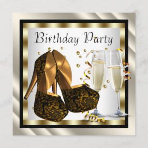 Cocktails Heel Shoes Womans Elegant Birthday Party Invitation