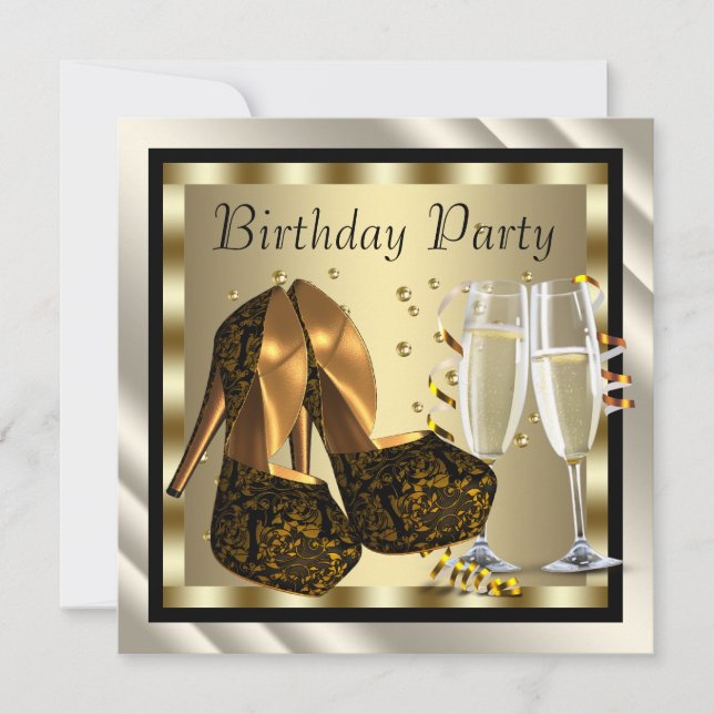 Cocktails Heel Shoes Womans Elegant Birthday Party Invitation (Front)