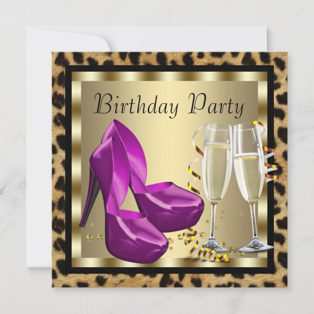 Cocktails High Heel Shoes Leopard Birthday Party Invitation (Front)
