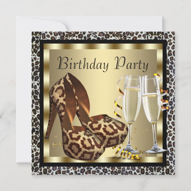 Cocktails High Heel Shoes Womans Leopard Birthday Invitation (Front)