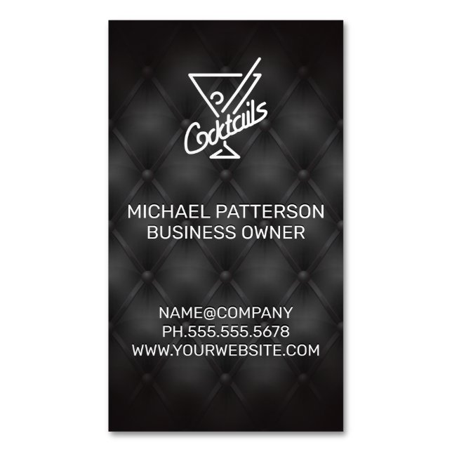 Cocktails Icon | Bar and Restaurant Upholstery Magnetic Business Card (Front Vertical)