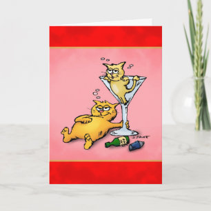Cocktails & Kittens Cartoon Holiday Card