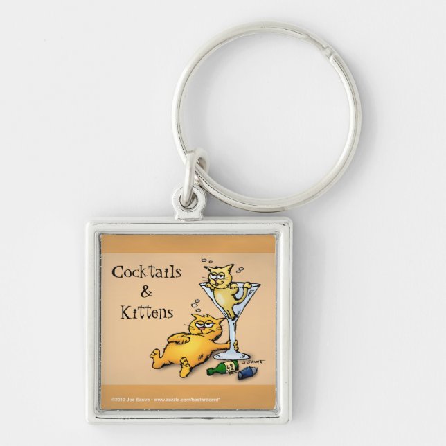 Cocktails & Kittens Gold Cartoon Keychain (Front)