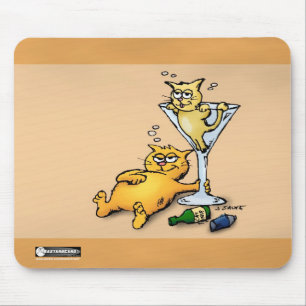 Cocktails & Kittens Gold Cartoon Mouse Pad