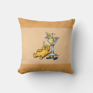 Cocktails & Kittens Gold Cartoon Pillow