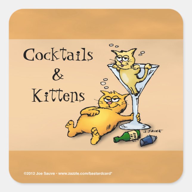 Cocktails & Kittens Gold Cartoon Sticker (Front)