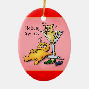 Cocktails & KIttens Holiday Spirits Red Ornament