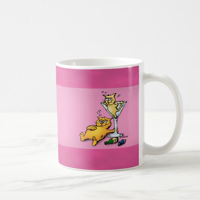 Cocktails & Kittens Pink Cartoon Illustration Coffee Mug (Right)