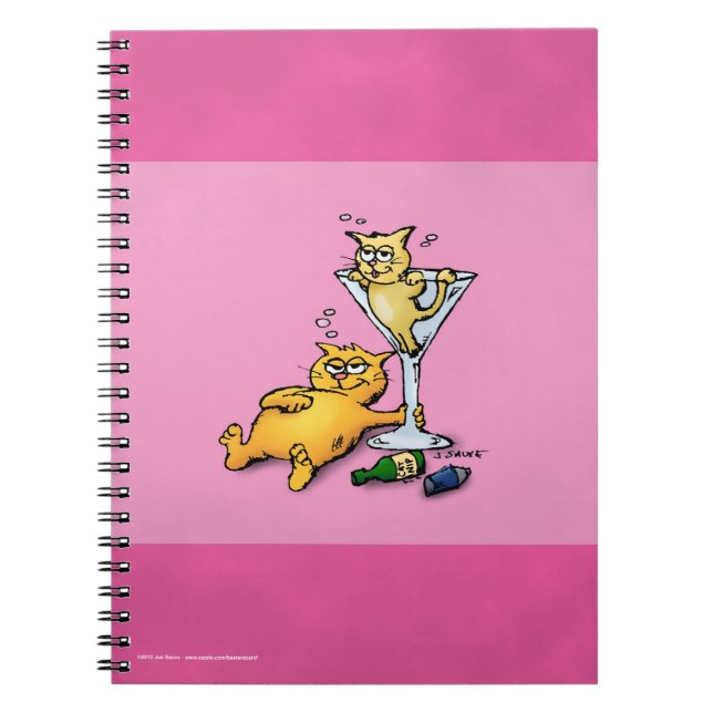 Cocktails & KIttens Pink Cartoon Notebook (Front)