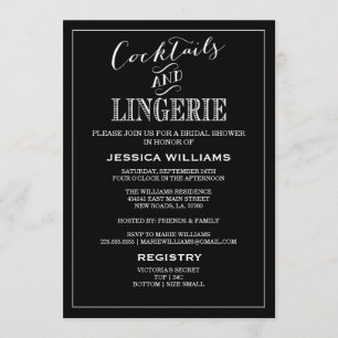 Cocktails & Lingerie Shower Invitations   Black